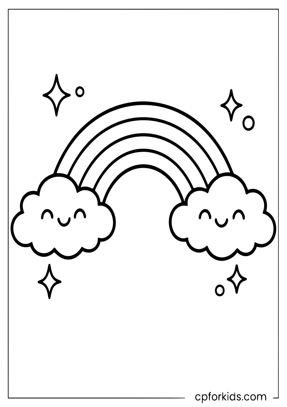 Rainbow with smiling cloud faces