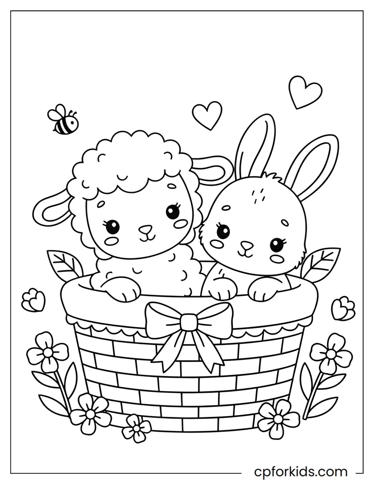 Lamb and bunny sitting in a basket