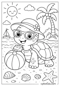 Cute turtle relaxing on a sunny beach