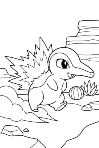 Cyndaquil racing across rocky ground with flames on its back