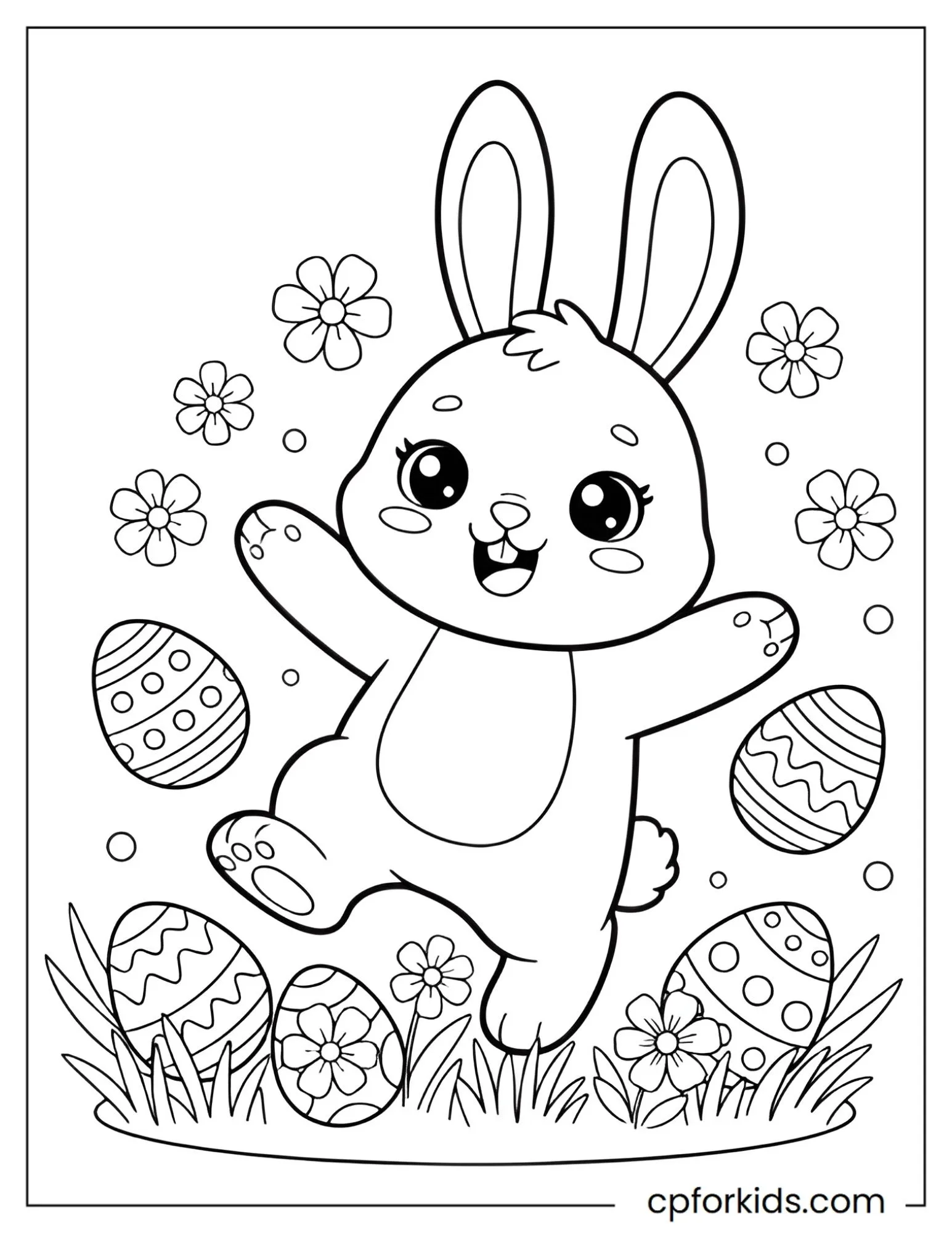 Easter bunny dancing beside music notes and eggs