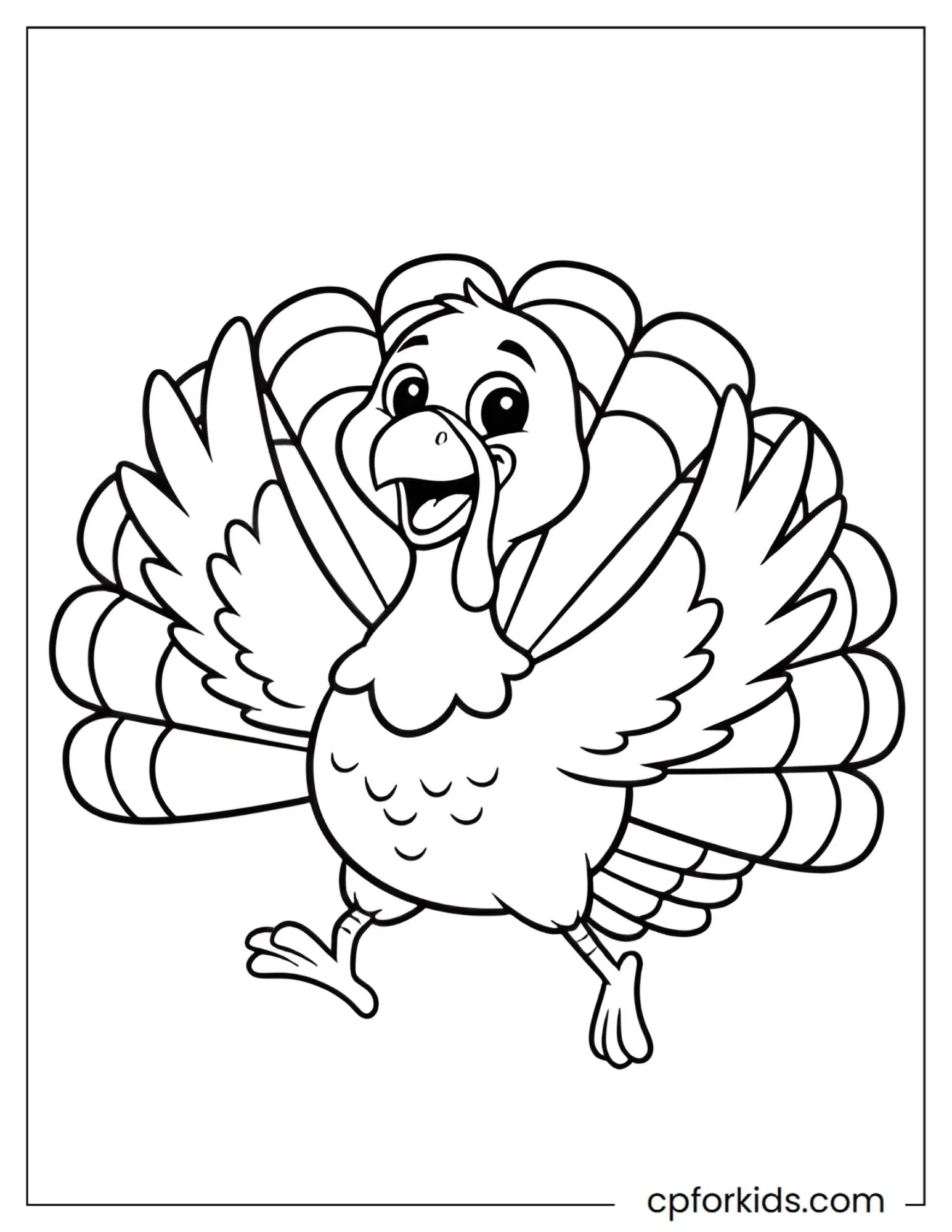Dancing turkey lifting one foot and spreading its wings