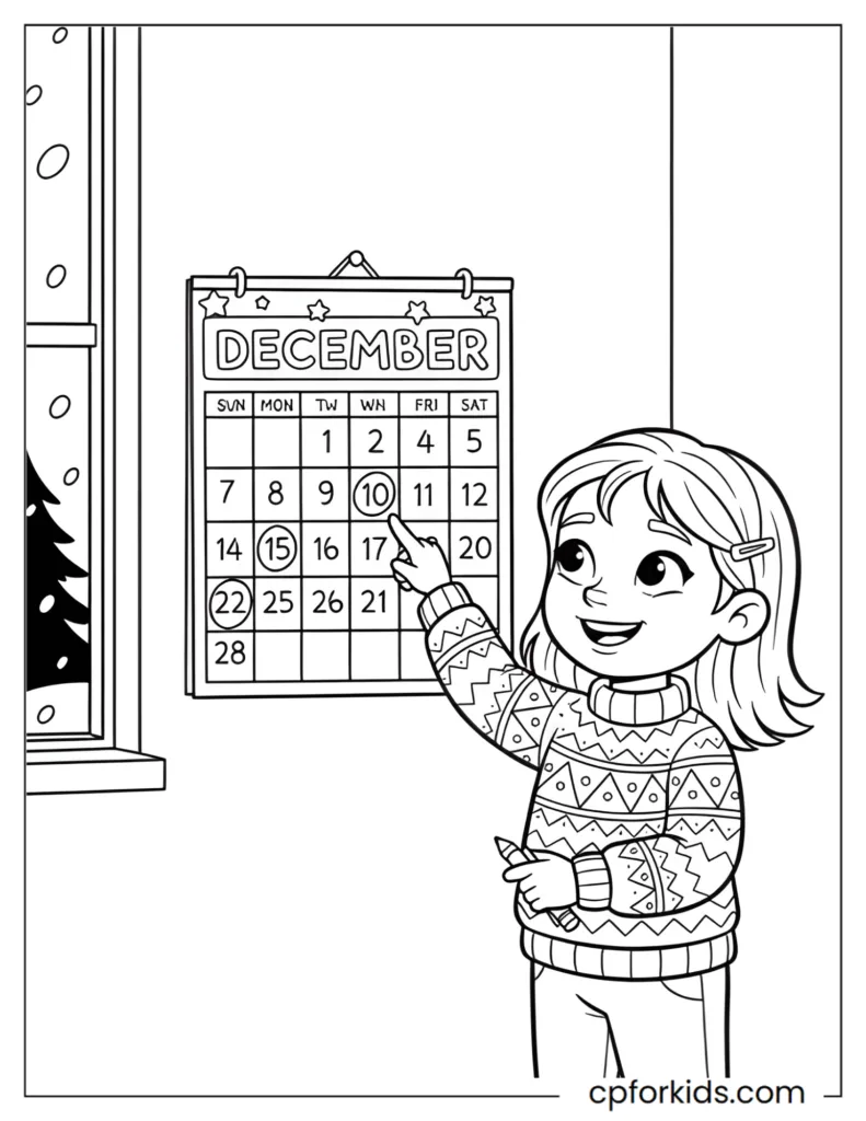 A child circling important dates on a December calendar at their study desk