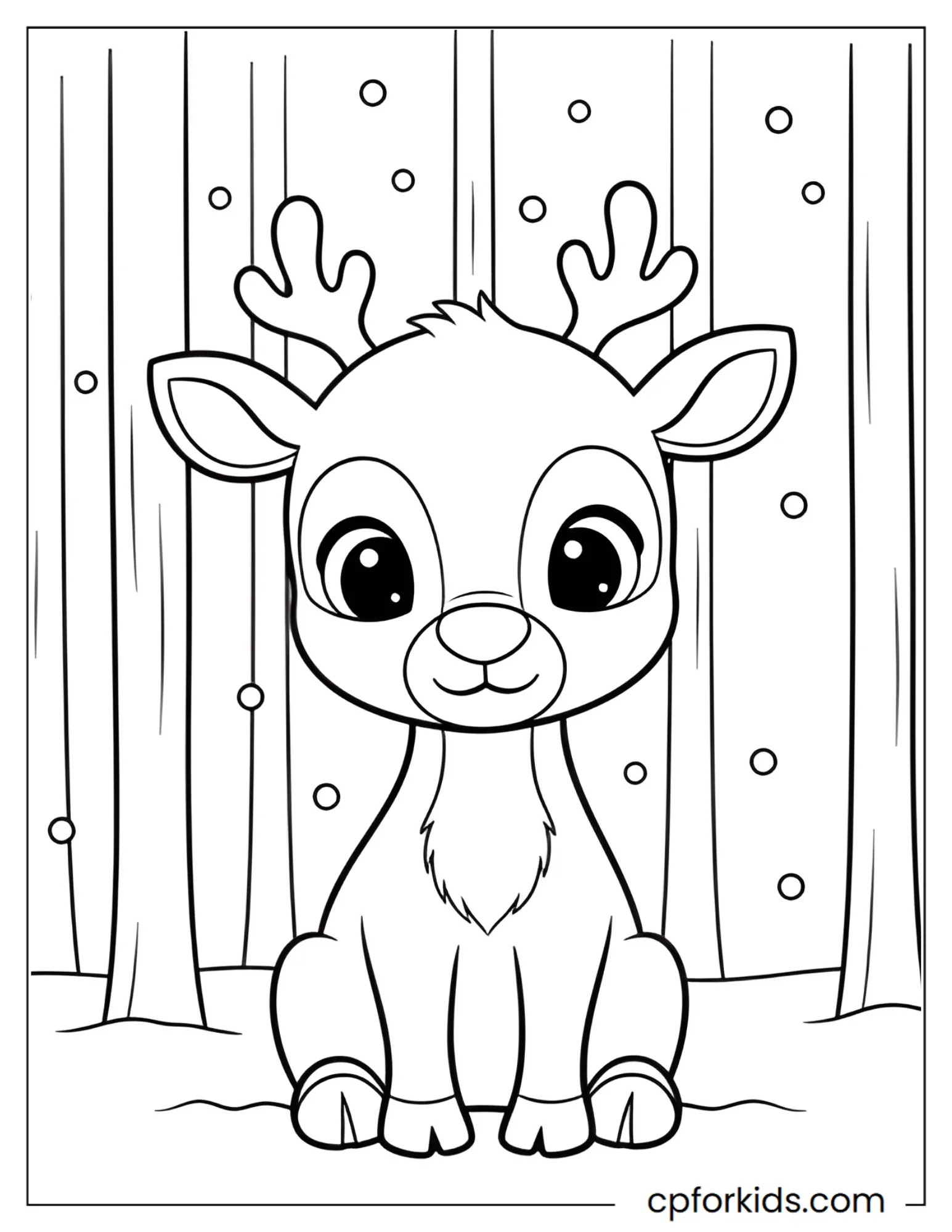 Reindeer sits calmly in a winter forest