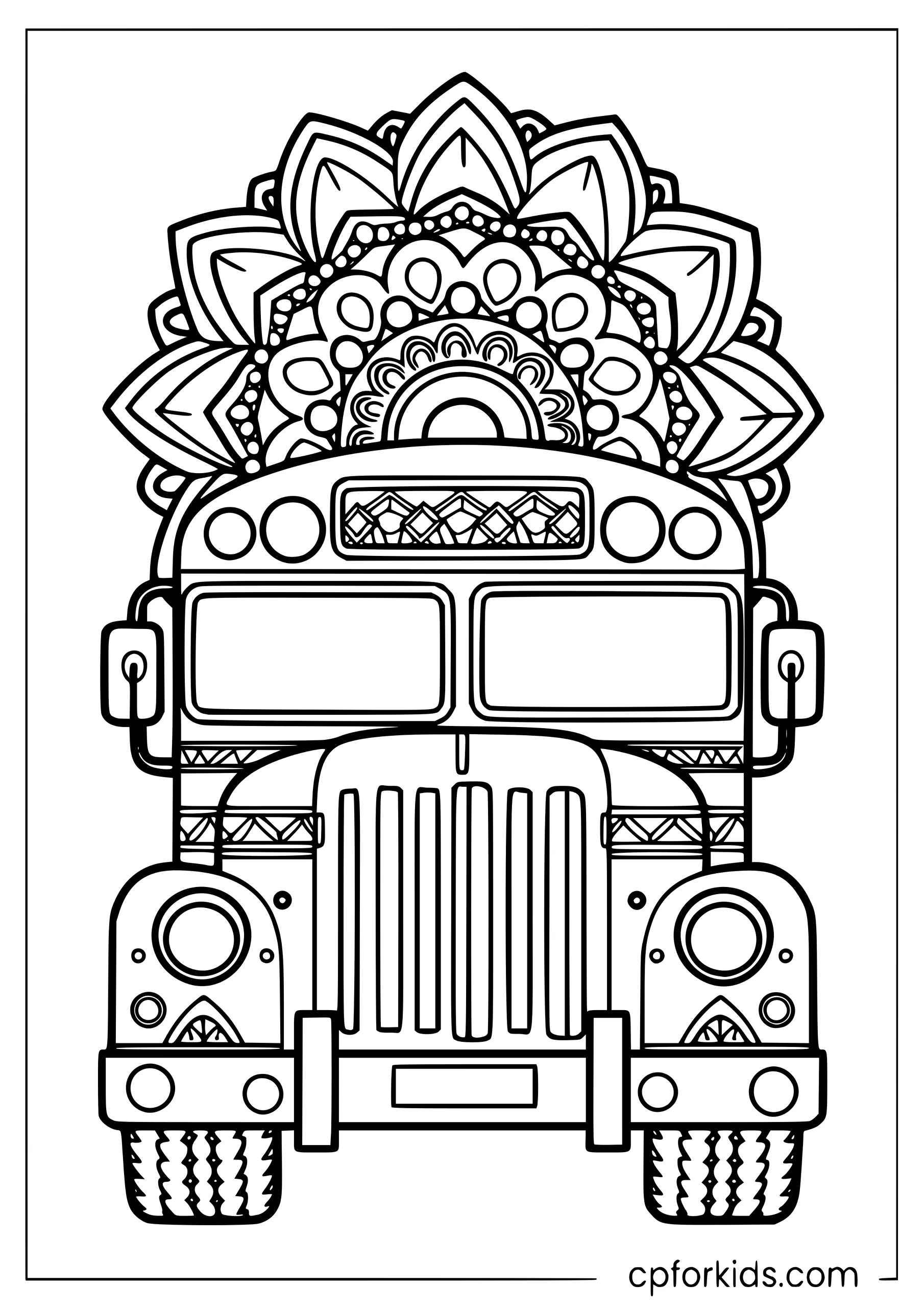 Patterned School Bus — Adult Coloring