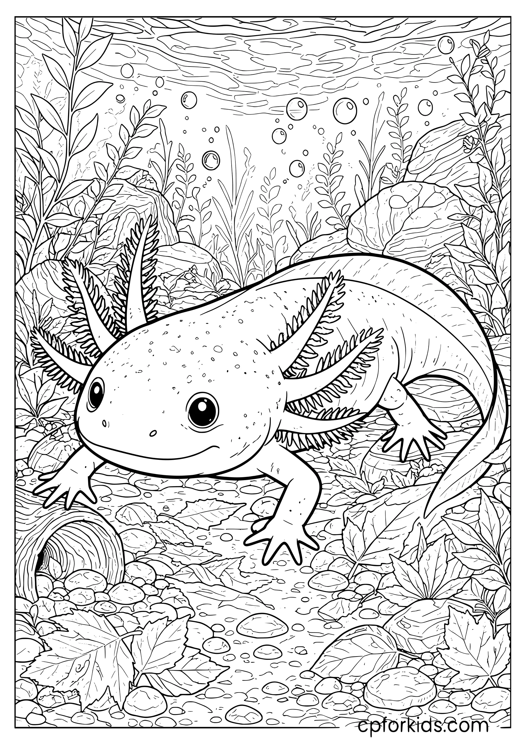 Detailed Axolotl in a Natural Habitat