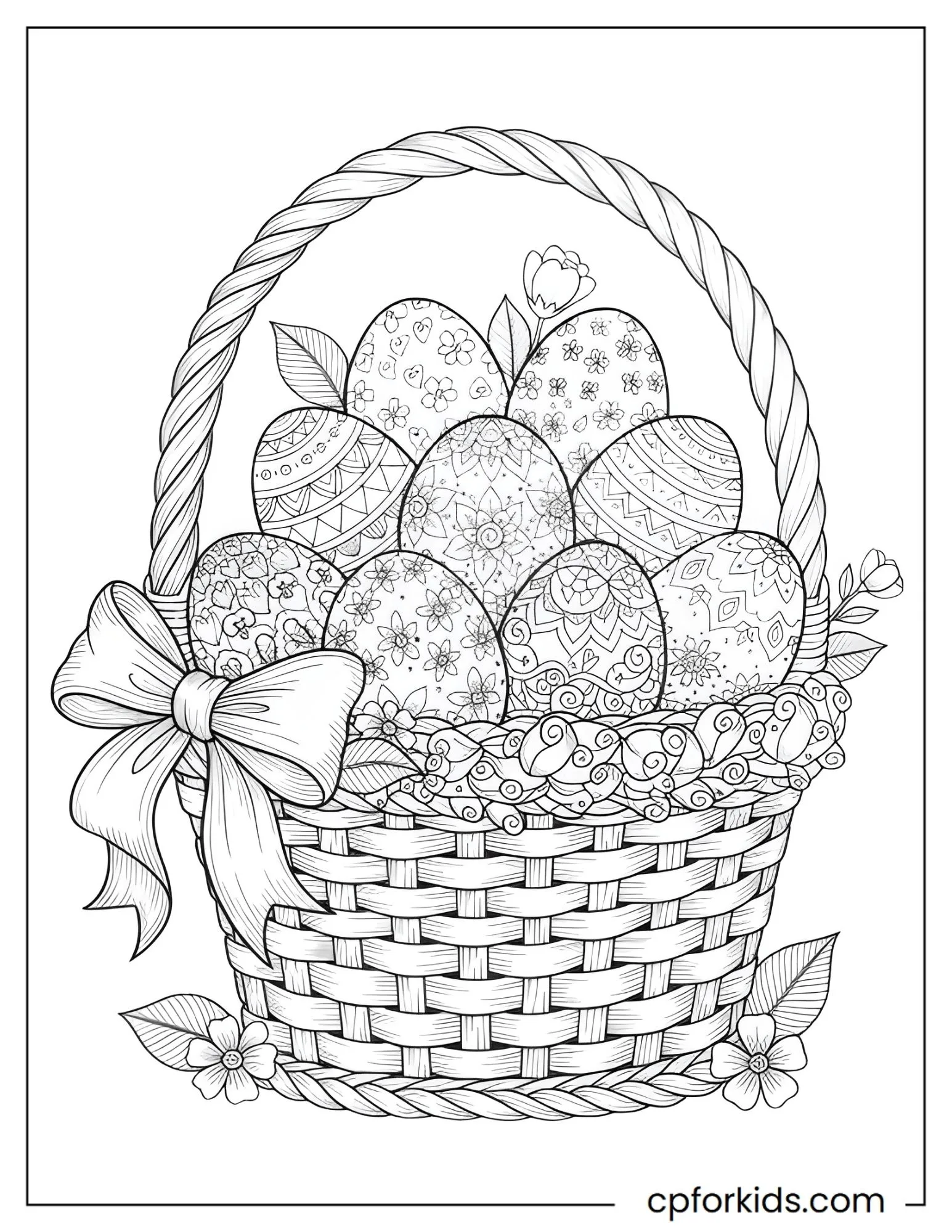 Easter basket filled with finely patterned eggs