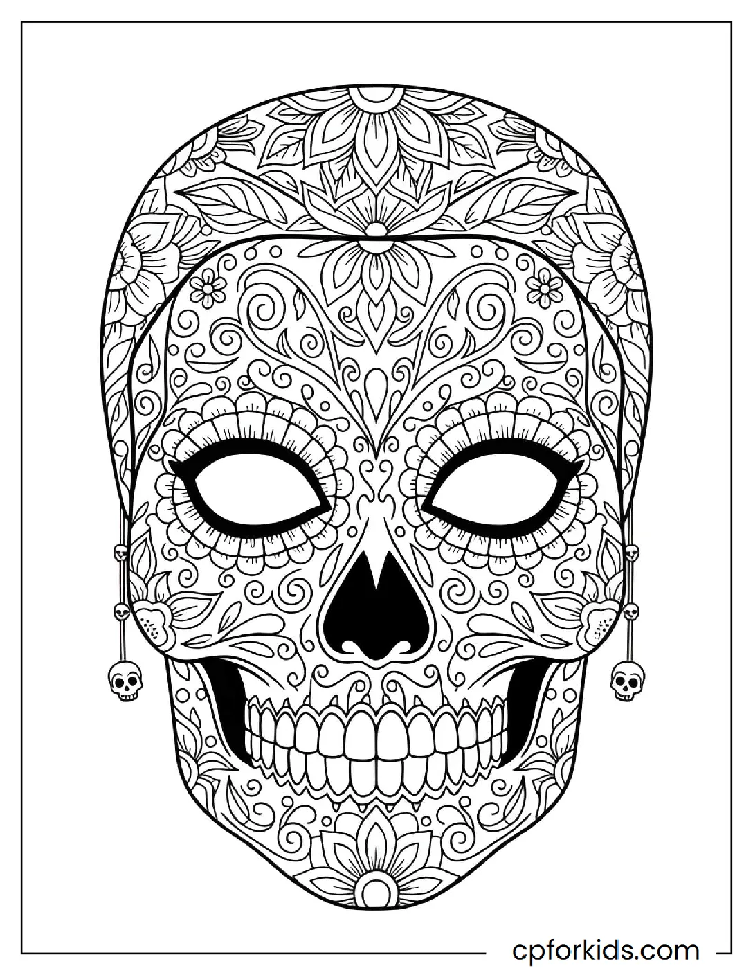 Close-up sugar skull face paint design