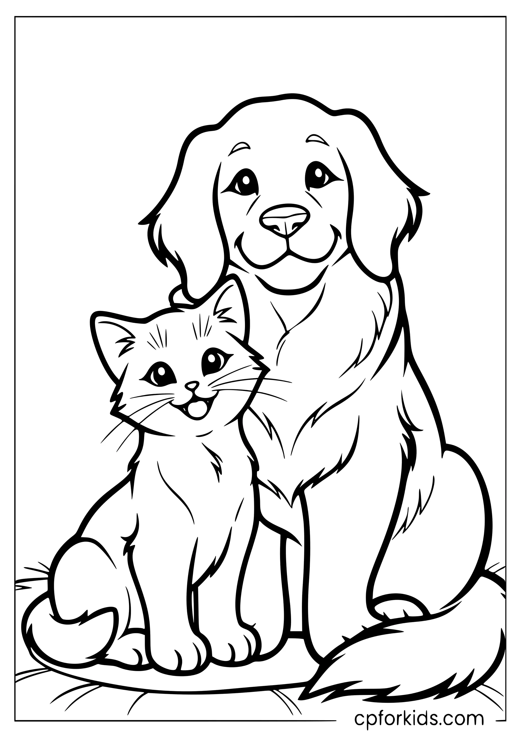 Dog and cat sitting together on a rug