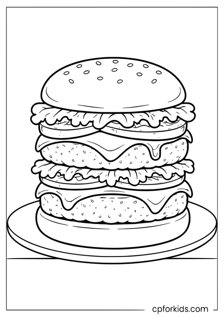 Double burger with tall layers coloring page