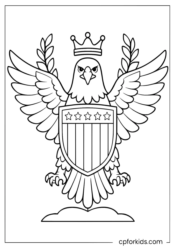Heraldic eagle and shield design coloring page
