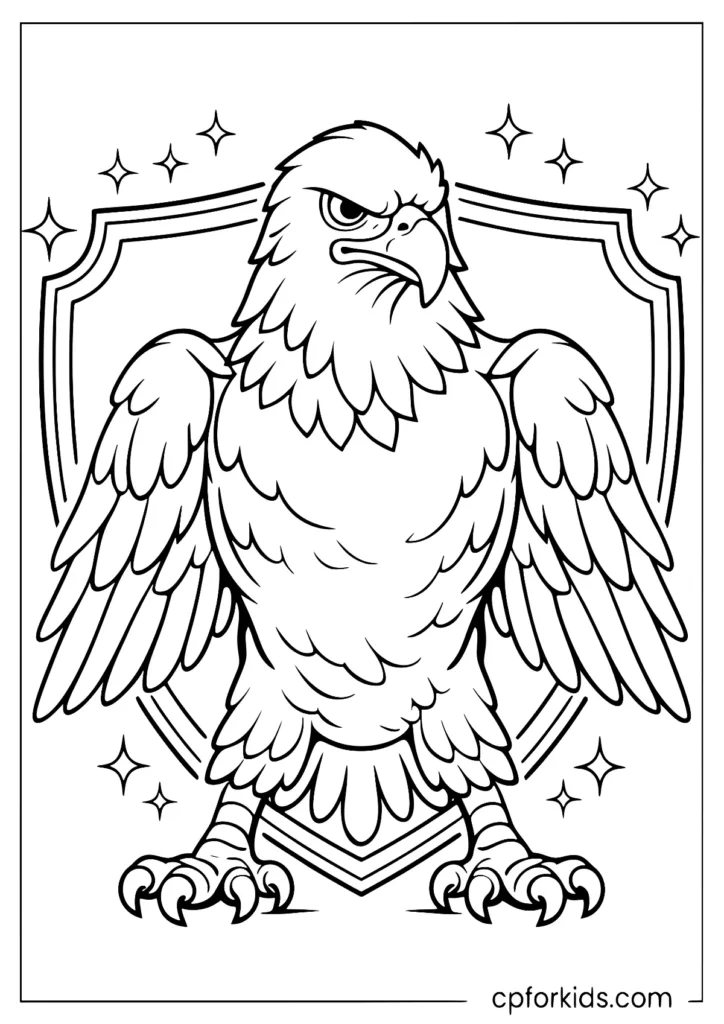 Sports mascot eagle coloring page with bold lines for school activities