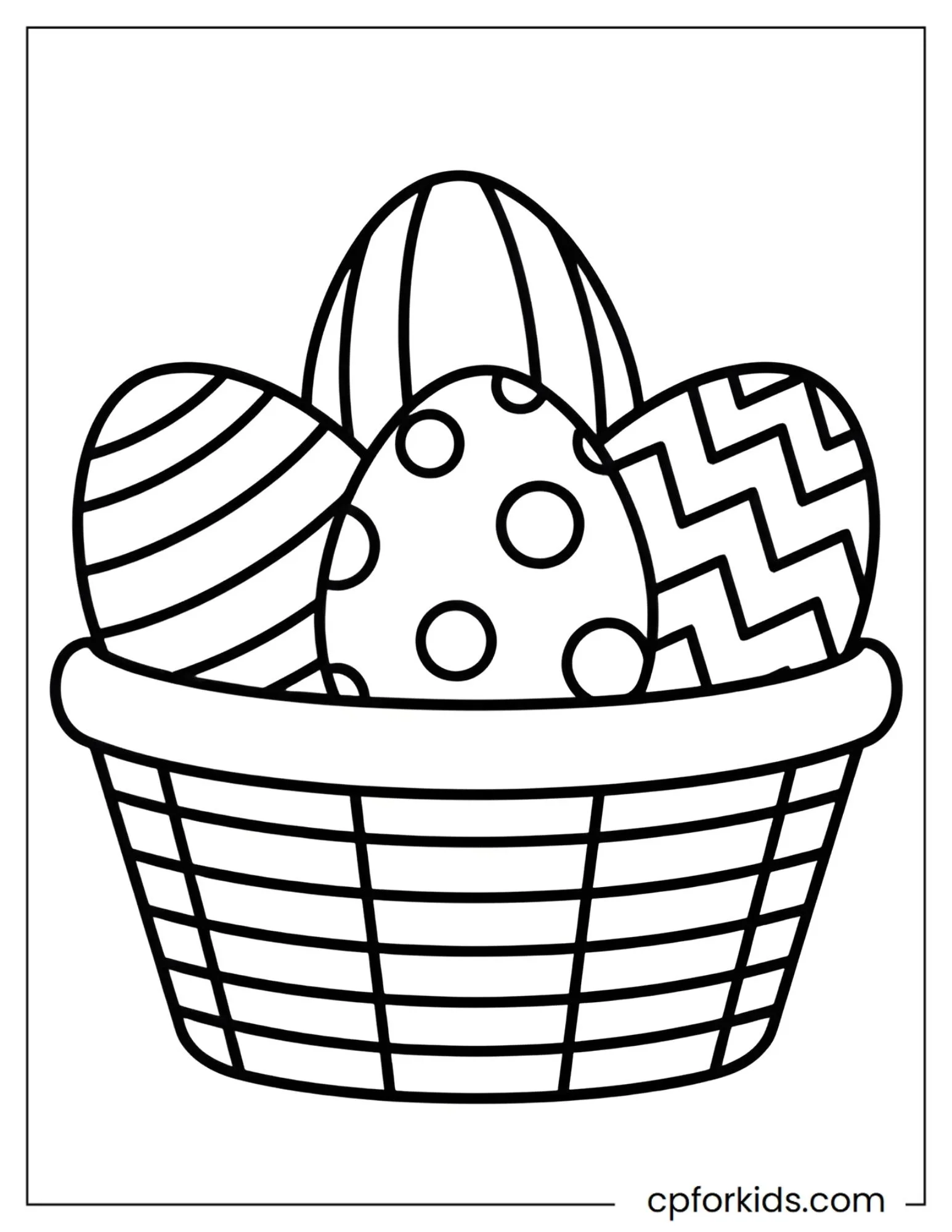 Woven Easter basket filled with large decorated eggs