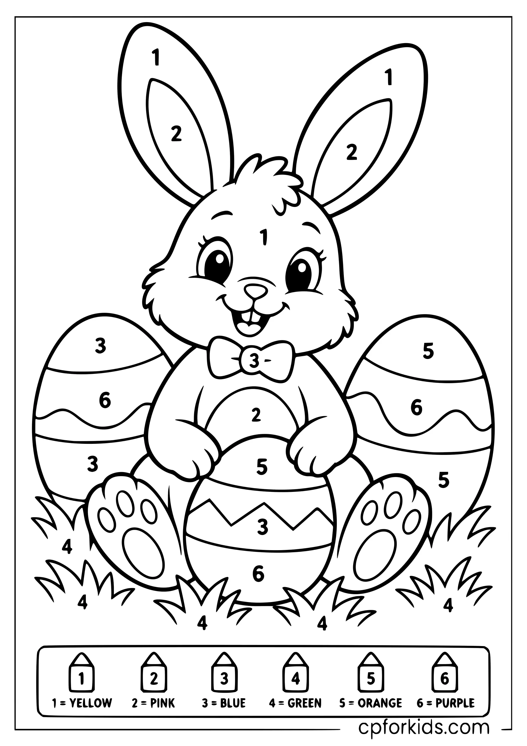 Easter bunny and eggs color by number