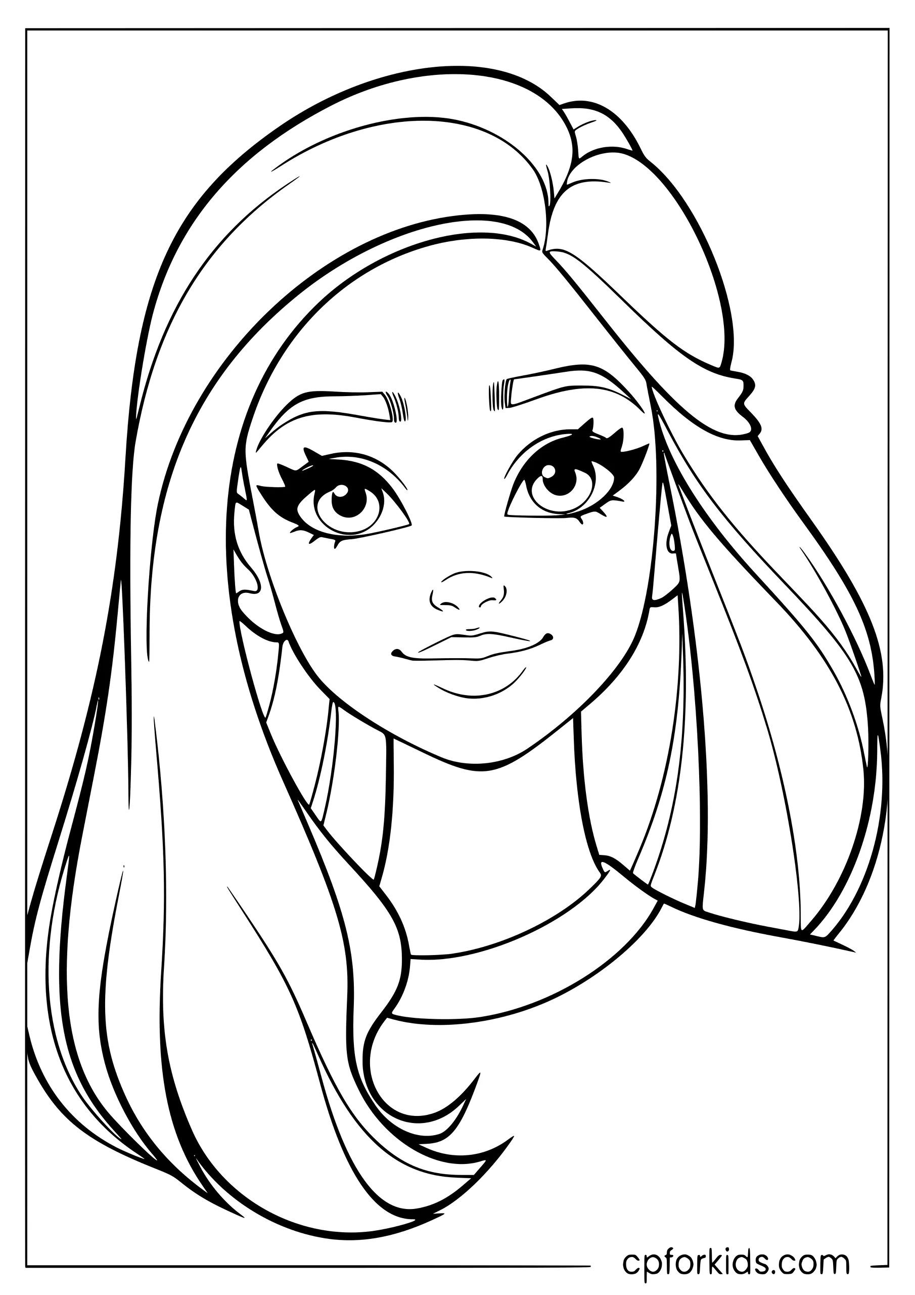 Simple portrait of Barbie smiling with large facial features and clean outlines