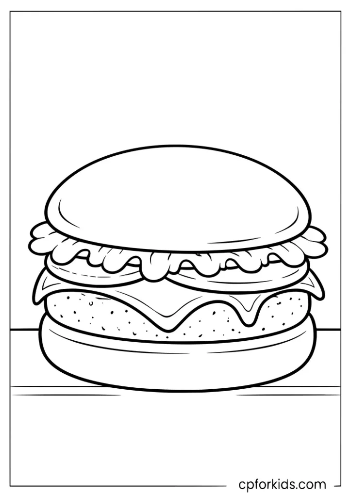 Easy burger outline coloring page for preschoolers