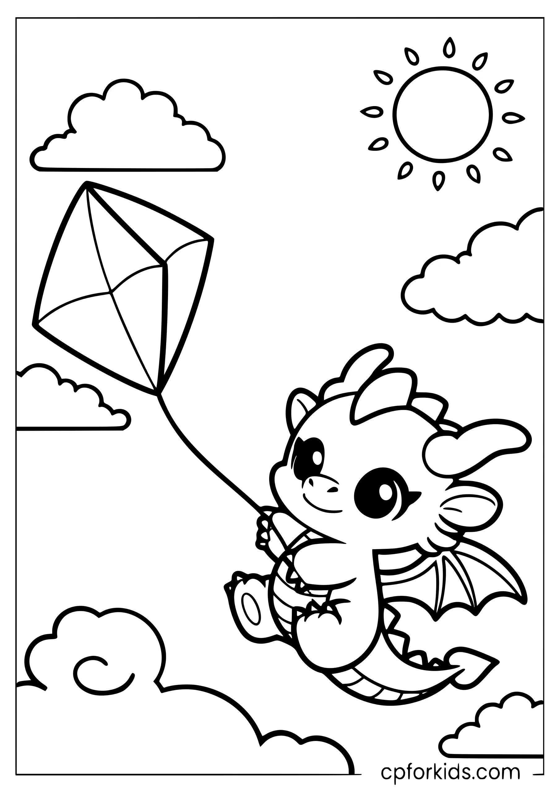 Easy Cute Dragon Flies a Kite