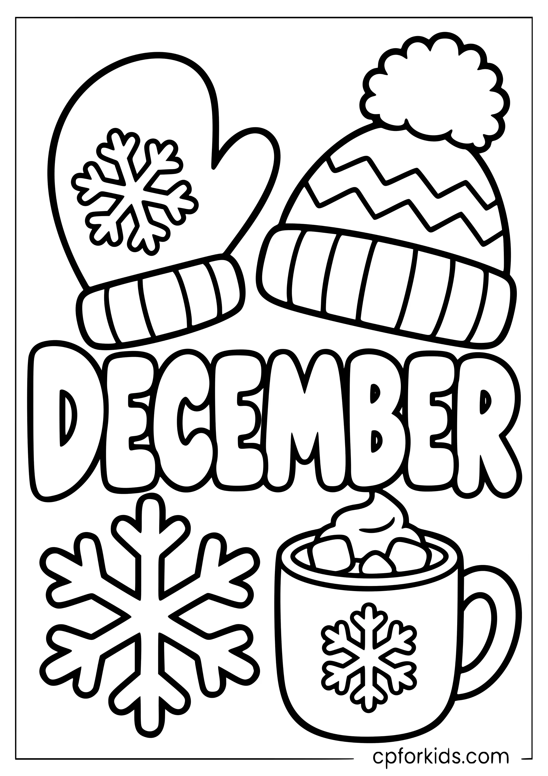 December word with four simple winter icons