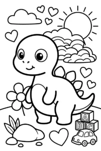 Easy dinosaur with big coloring spaces for preschoolers