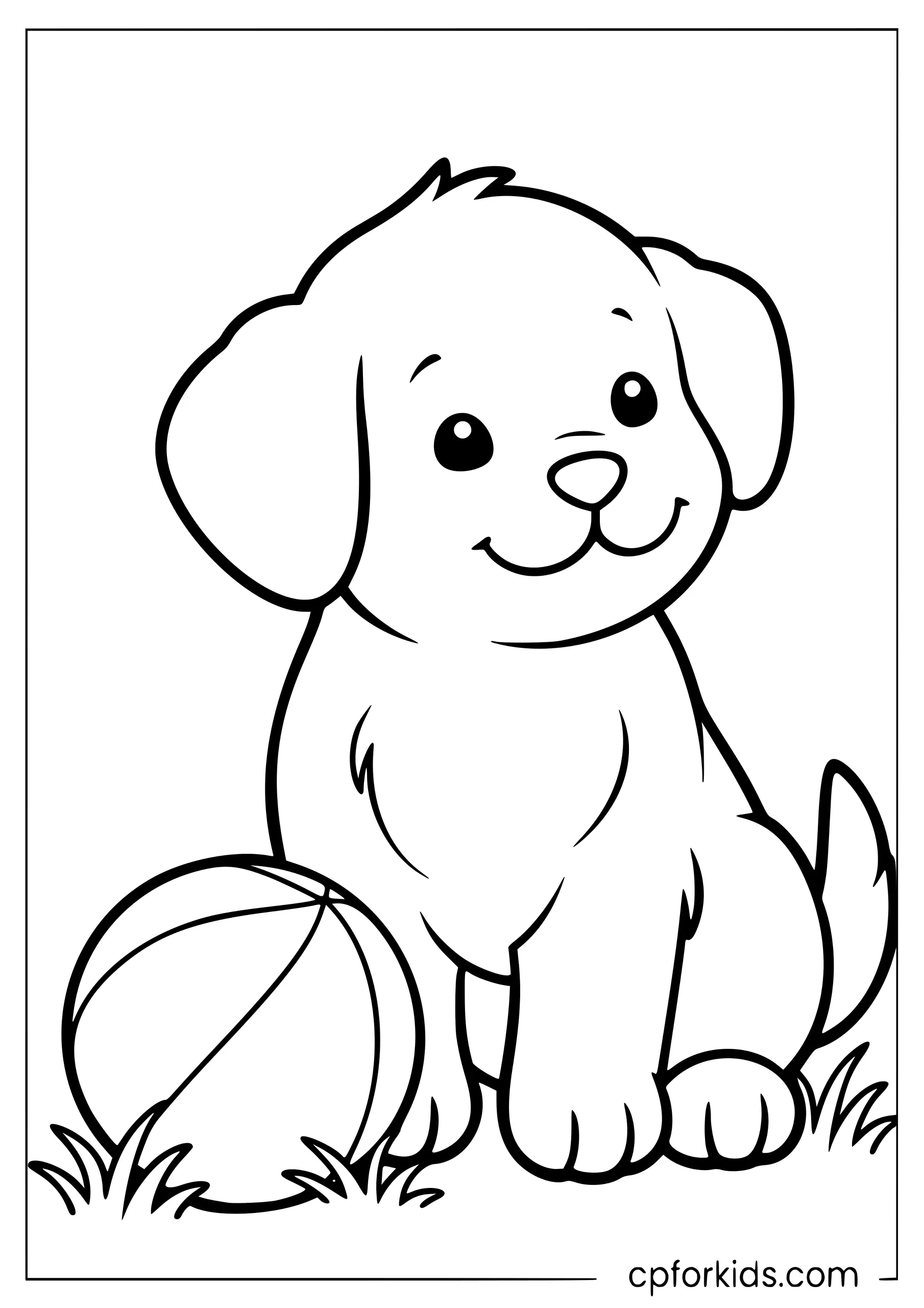 Simple smiling puppy with thick outlines and large coloring areas