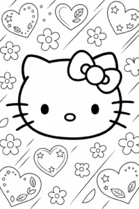 Easy Hello Kitty face with a large bow and two hearts
