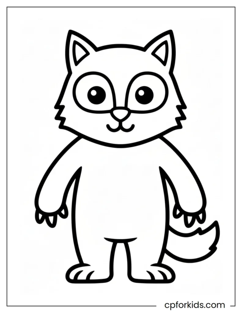 Easy minimalist werewolf outline with thick lines for toddlers and preschool kids coloring.