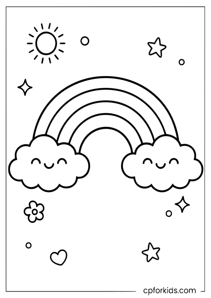 Easy rainbow drawing to color for kids