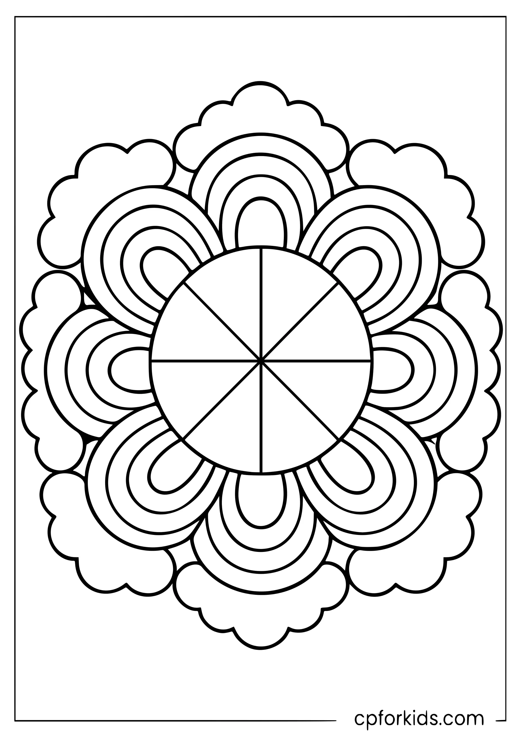 Eight rainbow arches circling a simple round center