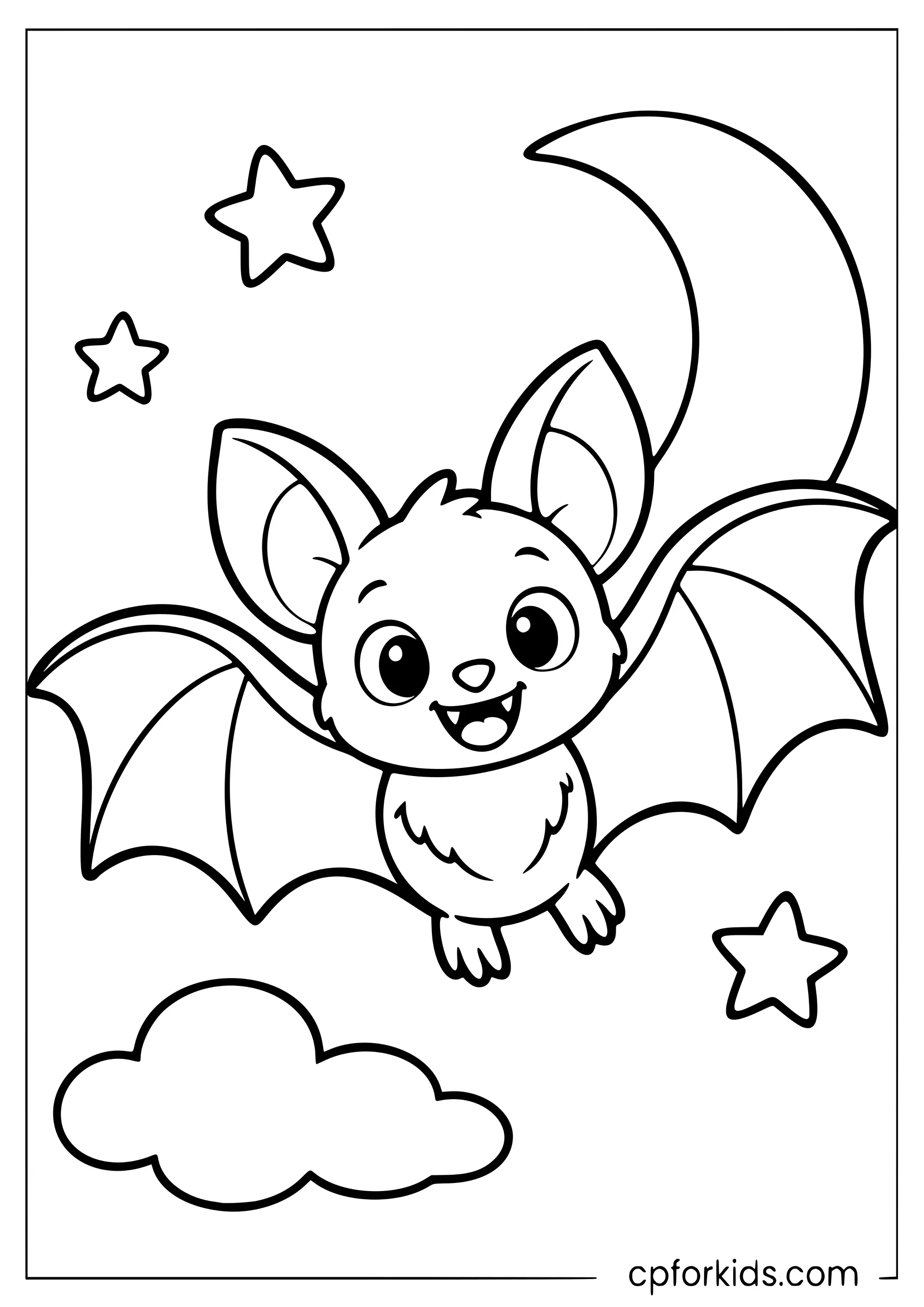 Cartoon bat flying with wings spread