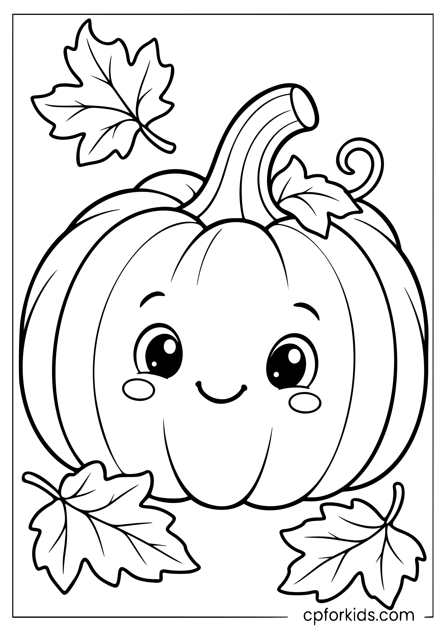 Large smiling pumpkin with simple autumn leaves