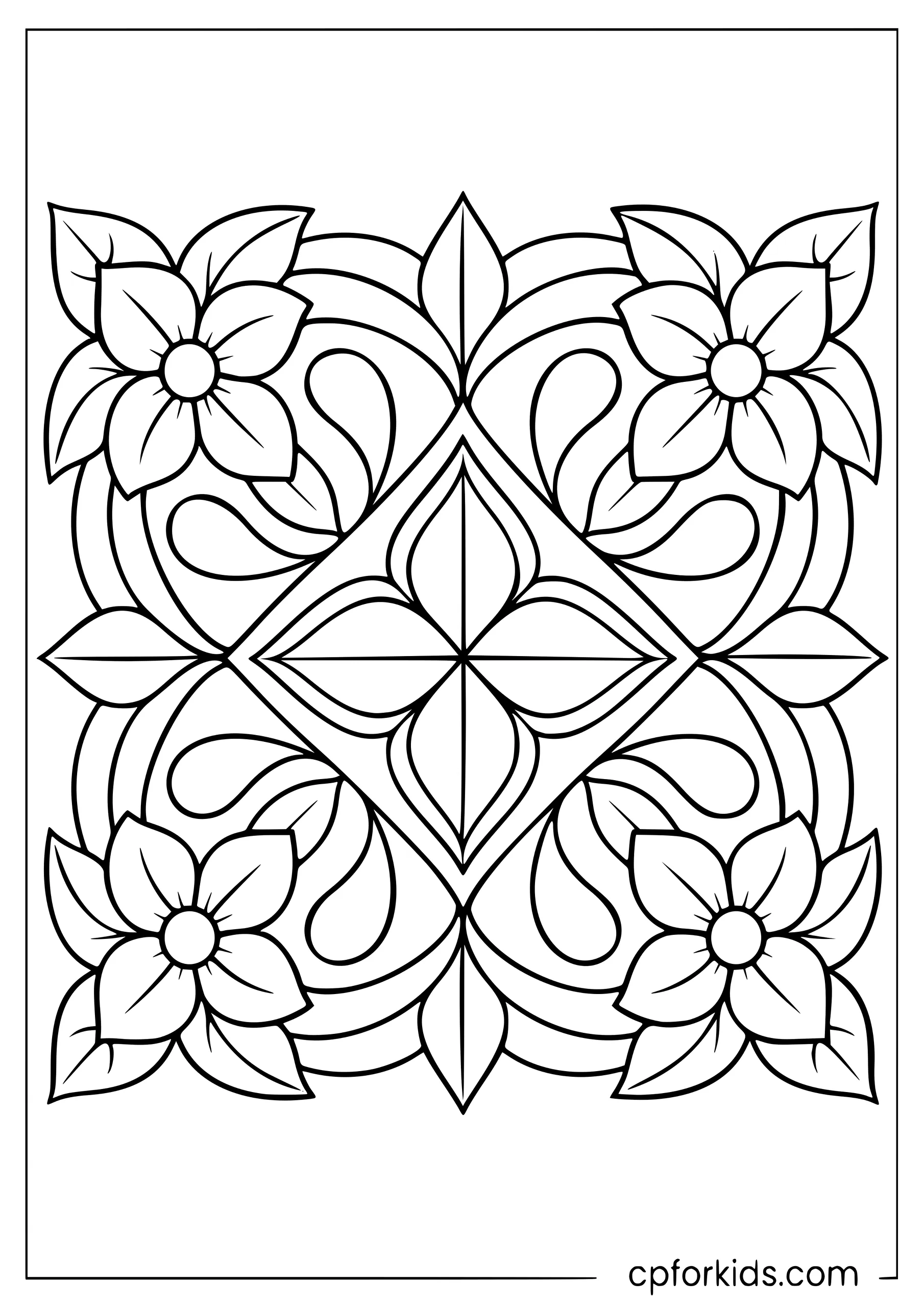 Large square mandala with four mirrored corner patterns