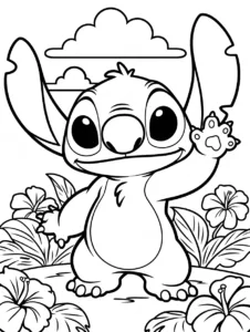 Easy Stitch waving hello with tropical flowers