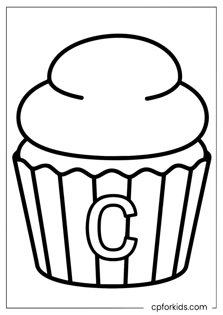 Cupcake wrapper shows big letter C for learning