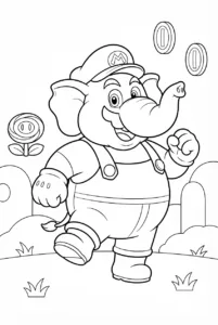 Elephant Mario standing in a playful game scene