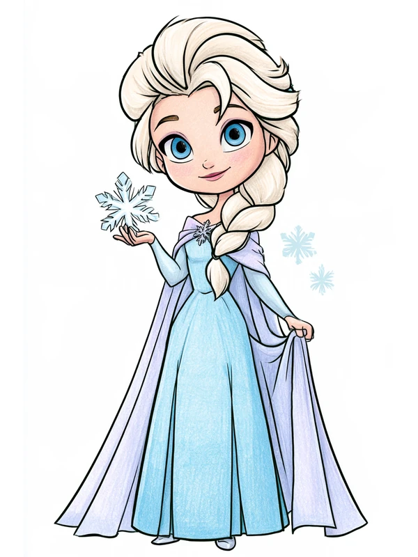 Elsa holding a snowflake with a long blonde braid