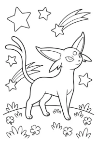 Espeon watching shooting stars from a grassy hill