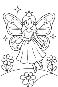 A fairy princess flying with large butterfly wings
