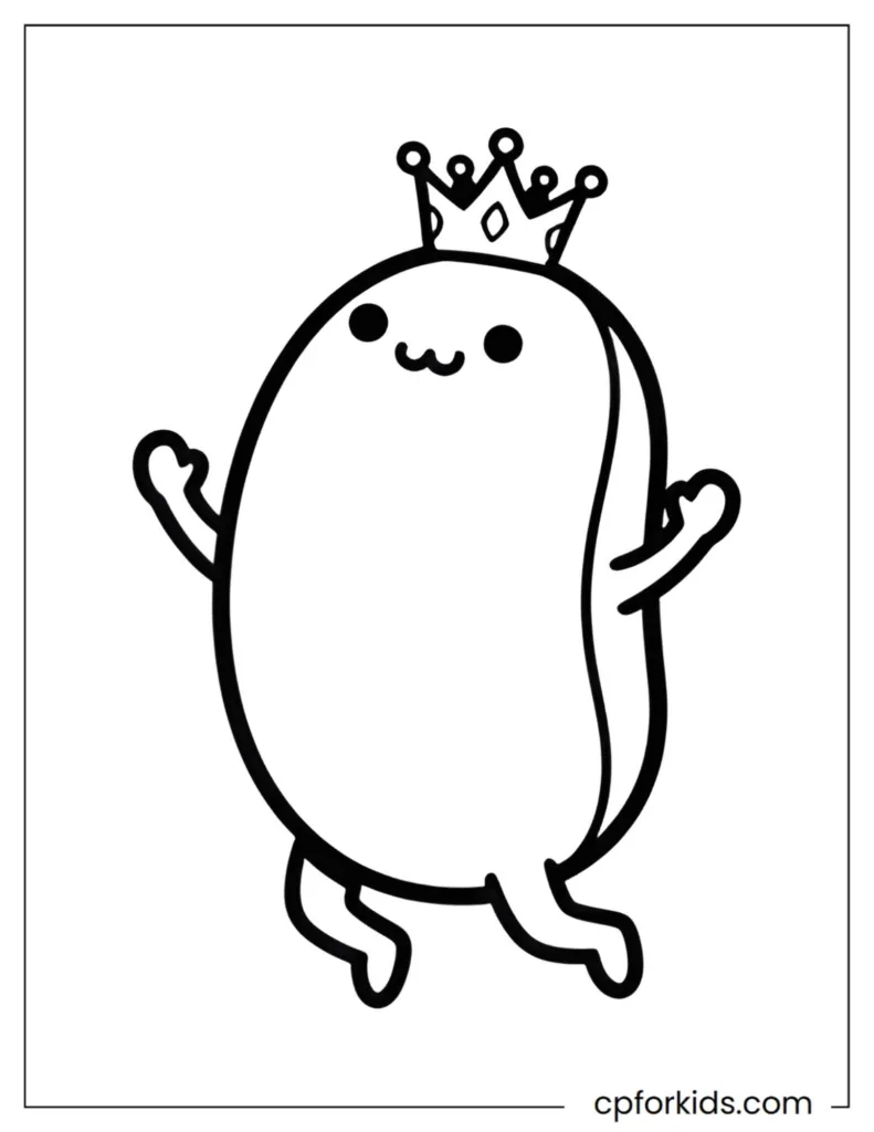 Fall Guys Coloring Pages Fall Guys coloring page featuring a funny bean character with a crown, black and white.