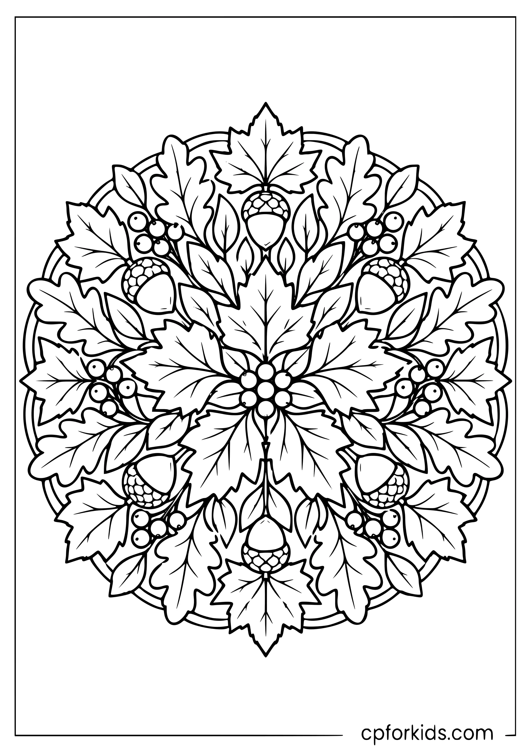 Symmetrical mandala made from fall leaves and berries