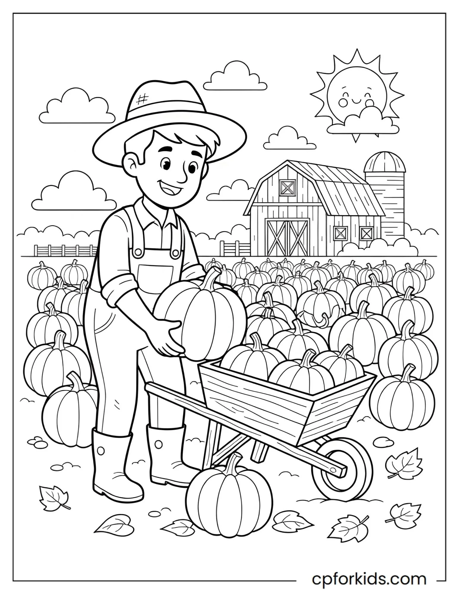 Farmer gathering large pumpkins in an open field