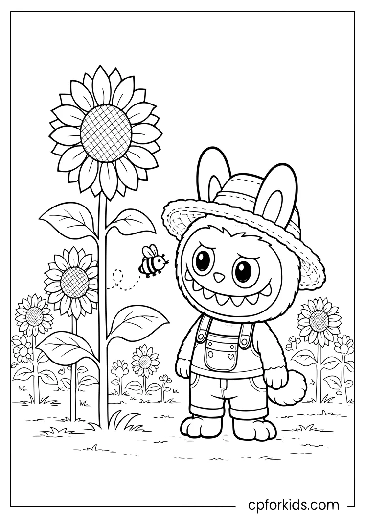 Farmer Labubu in the Sunflower Field