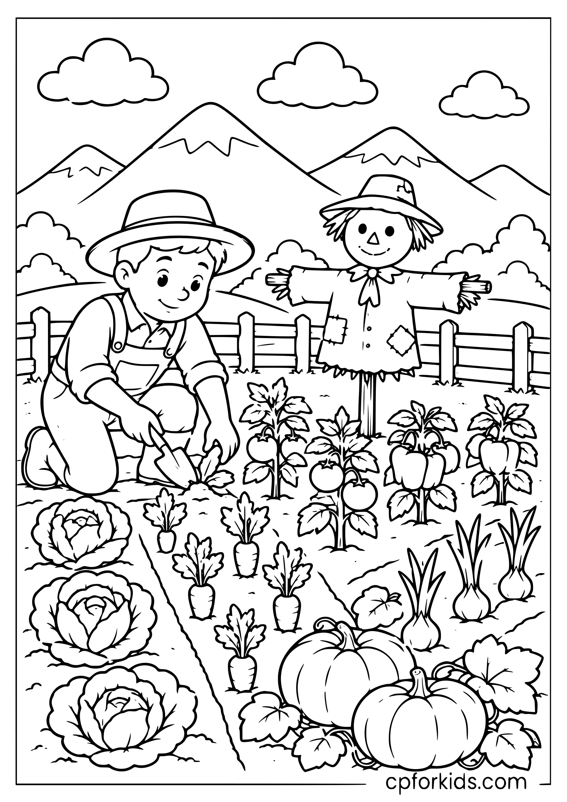 Vegetable Garden With Scarecrow