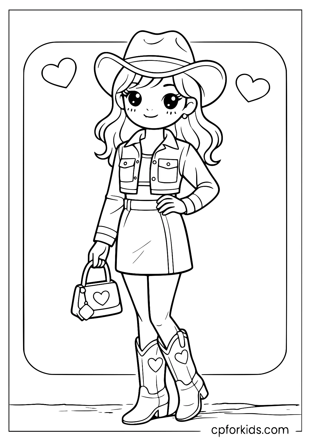 Doll-style cowgirl outfit with a hat, boots, and western accessories