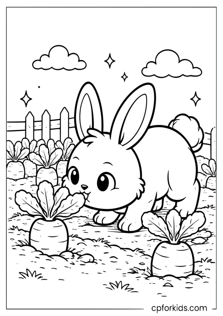 Father rabbit wandering in the garden coloring page