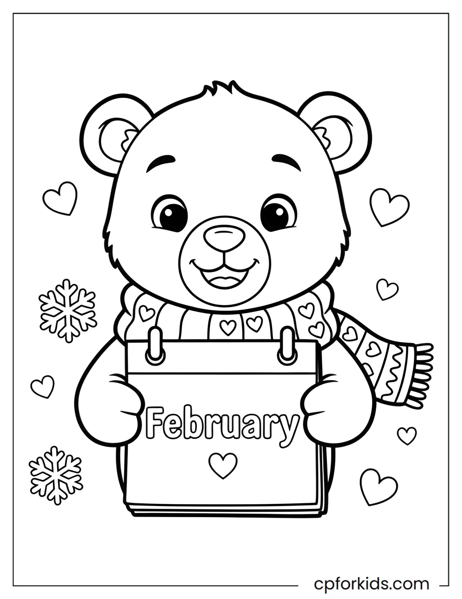 Bear in a scarf holding a heart calendar