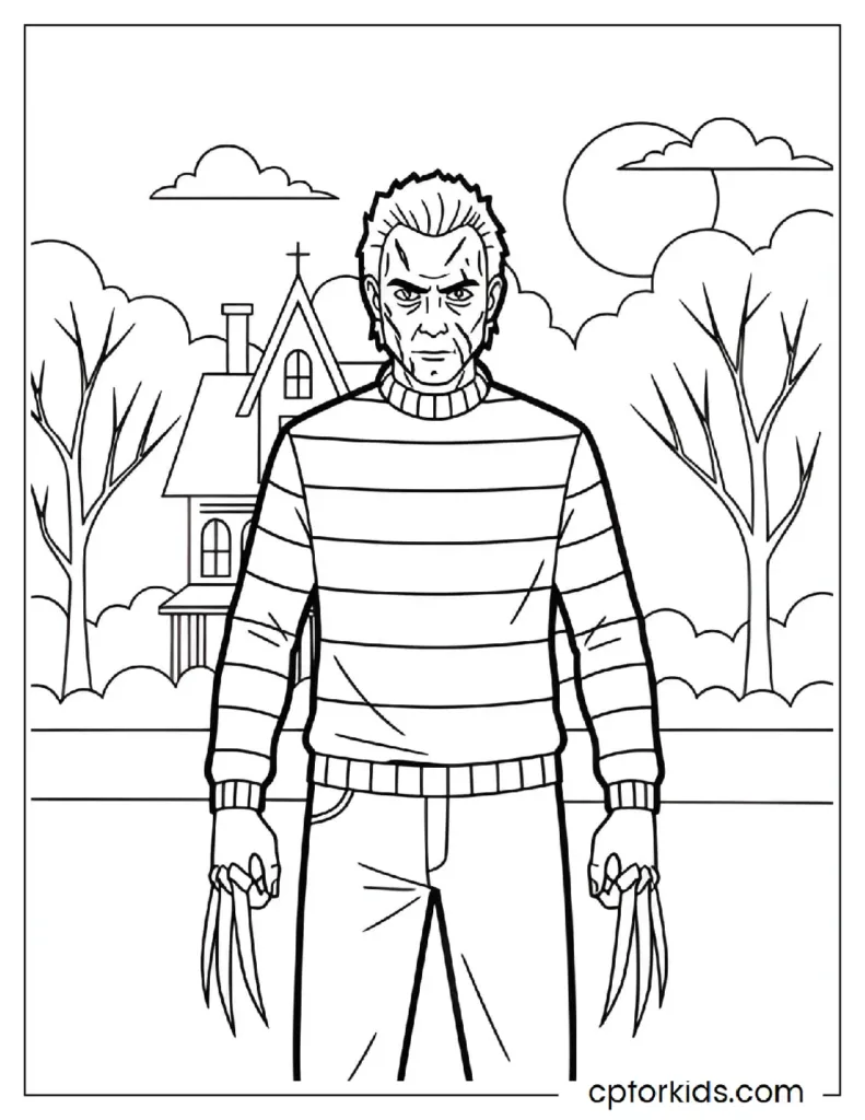 Figure in a striped sweater and glove with sharp blades coloring page.