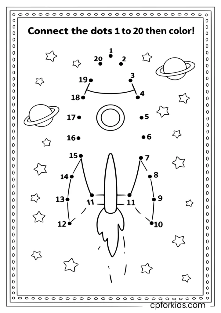 Fine motor counting coloring worksheet with dot-to-dot counting and tracing activity for kids