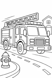 A fire truck driving quickly down the road