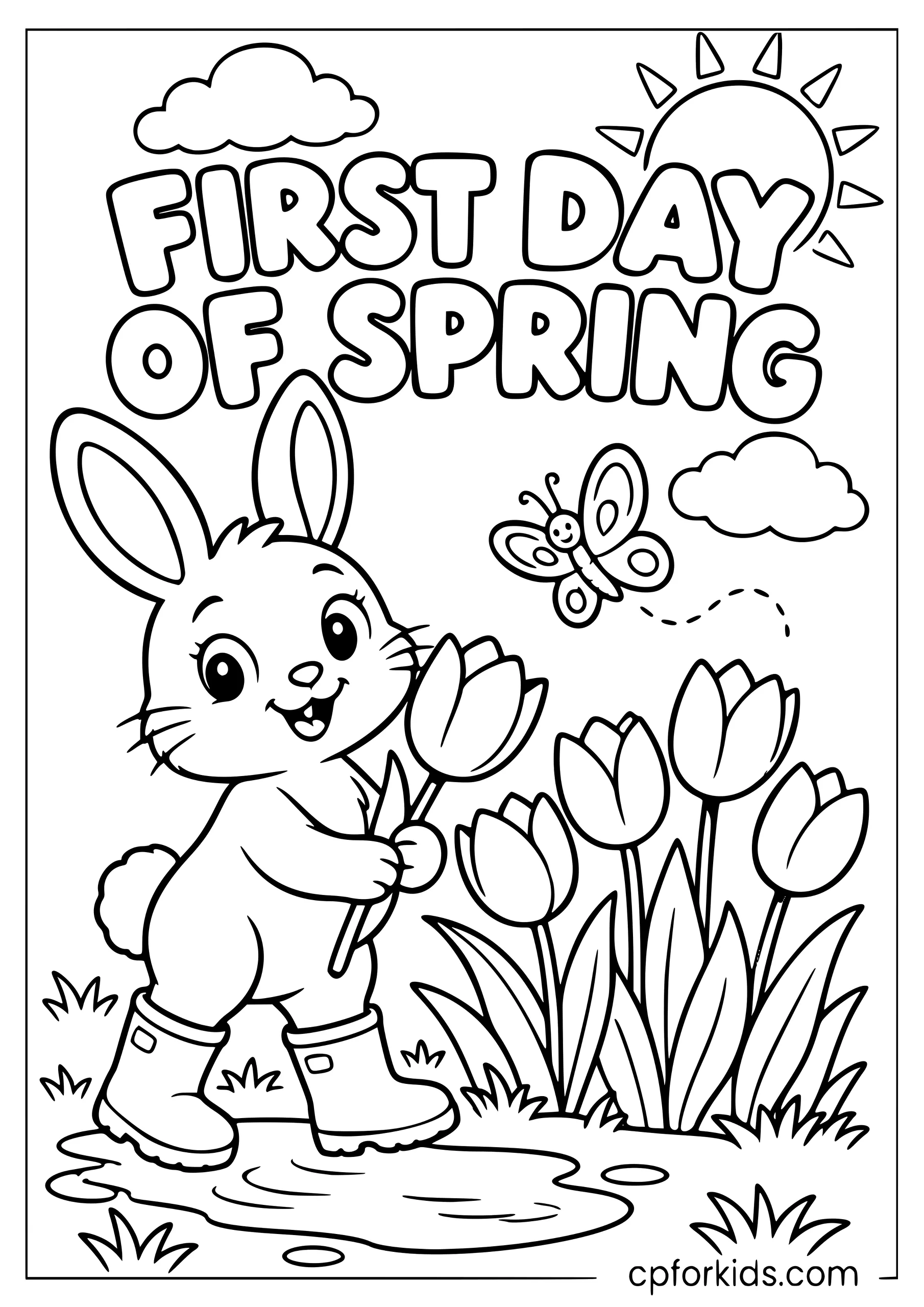 First day of spring garden with bunny