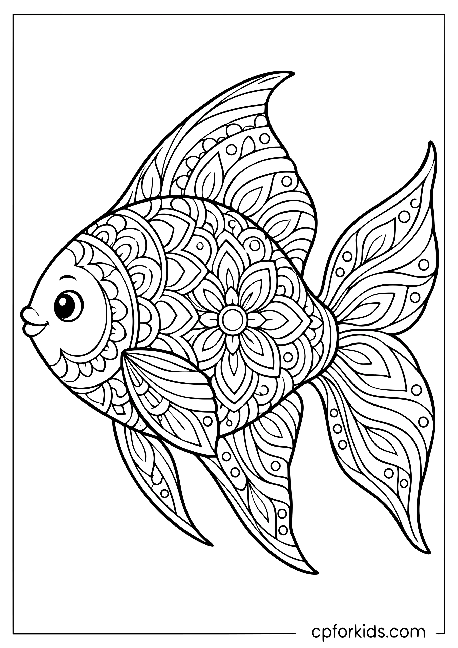 Decorative fish filled with symmetrical mandala patterns
